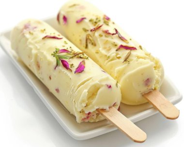 Delicious Indian-style ice cream pops featuring floral accents and rich creaminess. clipart