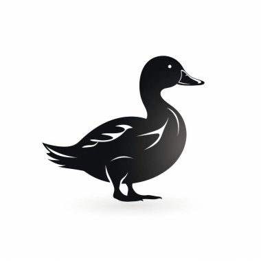 Stylized black silhouette of a duck standing gracefully on a white background. clipart