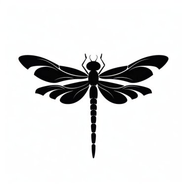 Stylized black silhouette of a dragonfly, showcasing intricate wing patterns against a clean background. clipart