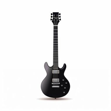 Modern bir tasarım ve zanaatkarlık sergileyen parlak siyah bir elektro gitar, rock ve metal müzik için ideal..