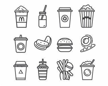 A collection of various food and drink icons in a minimalist style. clipart