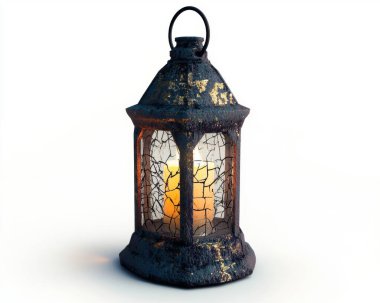 An antique lantern with a flickering candle inside, exuding a warm, nostalgic glow. clipart