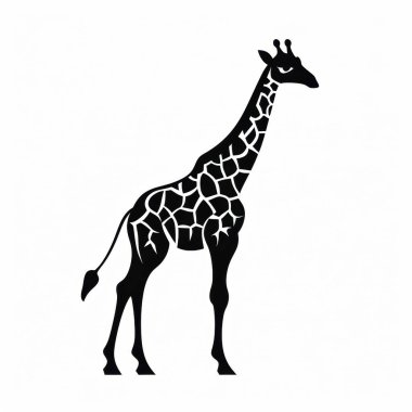 Stylized black silhouette of a giraffe with intricate patterns on its body. clipart