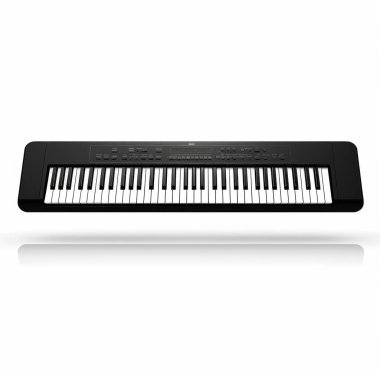 A sleek black digital piano with 88 keys, set against a minimalist white backdrop, highlighting its modern design. clipart