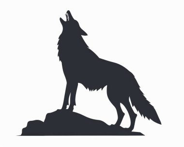 Silhouette of a howling wolf standing on a rock, exuding strength and wild beauty. clipart