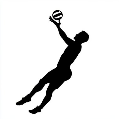 Silhouette of a male volleyball player jumping to spike the ball against a clean white background. clipart