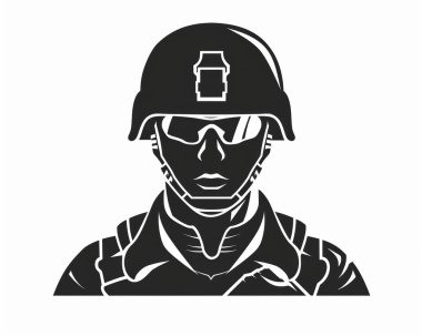 Silhouette of a soldier in a helmet, showcasing strength and determination. clipart