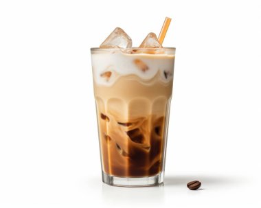 A refreshing iced coffee drink topped with cream and ice cubes, perfect for a warm day. clipart