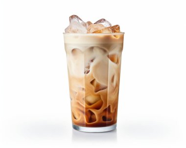 A refreshing iced coffee drink with creamy swirls and ice cubes, perfect for warm days. clipart