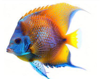 A vibrant blue and orange tropical fish swimming gracefully, showcasing brilliant colors and intricate markings. clipart