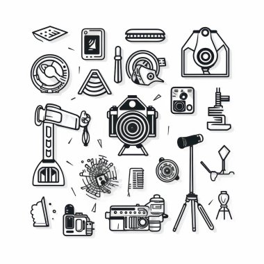 A creative collage of photography equipment and tools, showcasing diverse gear for capturing images. clipart