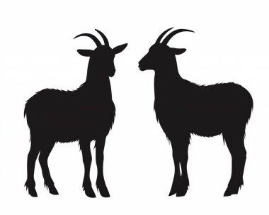 Silhouettes of two goats standing side by side against a plain background. clipart