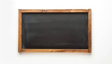 A blank chalkboard with a wooden frame, ready for writing or drawing. clipart