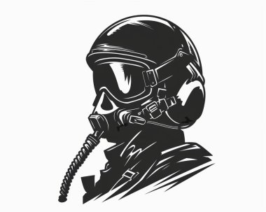 Profile silhouette of a male pilot in a helmet and mask, embodying courage and determination. clipart