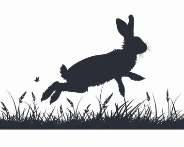 A dynamic silhouette of a rabbit leaping across a grassy field, embodying the essence of freedom and vitality. clipart