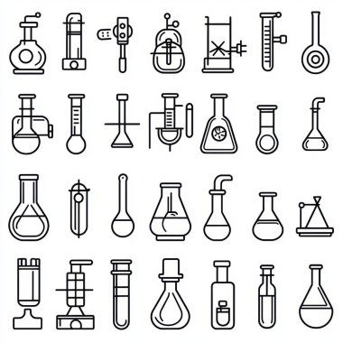 A collection of various laboratory glassware illustrated in a minimalist line art style. clipart