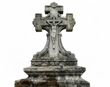 A weathered stone crucifix atop a cross, symbolizing faith and remembrance. clipart