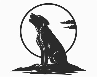 A silhouetted dog howling at the moon, creating a dramatic and striking image. clipart