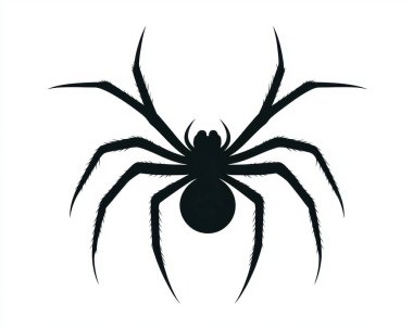 A detailed black silhouette of a spider showcasing its eight legs and round body. clipart