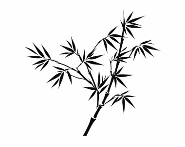 Elegant black and white illustration of a bamboo branch with slender leaves. clipart