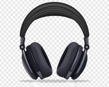 Stylish black over-ear headphones with a sleek design and cushioned ear pads. clipart