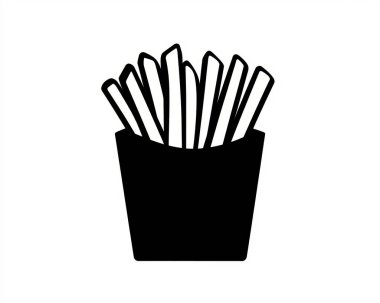 A stylized silhouette of a container filled with crispy French fries, perfect for fast food cravings. clipart