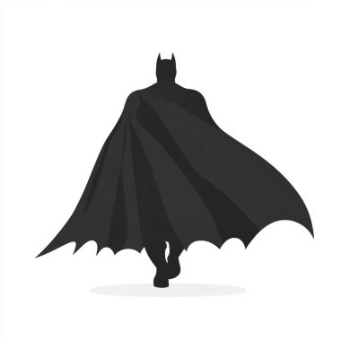 A powerful silhouette of a superhero in a dramatic black cape, embodying strength and mystery. clipart