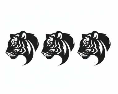 Three stylized black tiger head silhouettes showcasing strength and elegance. clipart