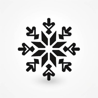 Stylized black snowflake icon with symmetrical arrow design on a light background.