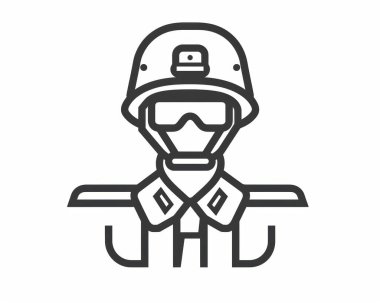 Stylized soldier icon with helmet and sunglasses, representing military themes in a minimalist design. clipart