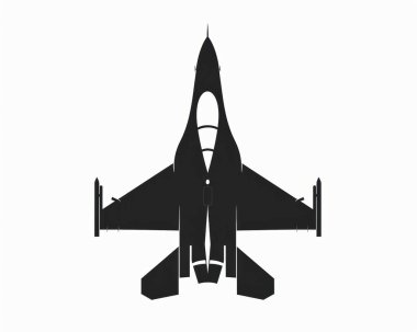 Silhouette of a sleek fighter jet, showcasing its aerodynamic design and intricate structure against a clean background. clipart