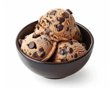 A delicious bowl of chocolate chip cookie dough ice cream, featuring rich chocolate chips and cookie chunks. clipart