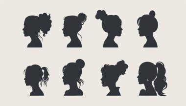 Silhouettes of diverse hairstyles showcasing femininity and elegance. clipart