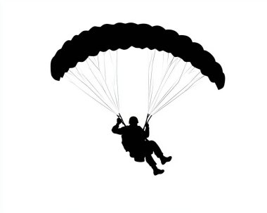 Silhouette of a male parachutist descending gracefully with a large canopy. clipart