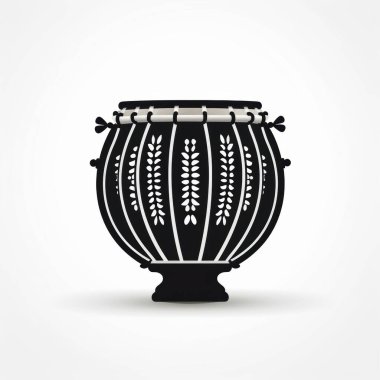 A striking decorative black and white pot featuring intricate leaf patterns. clipart