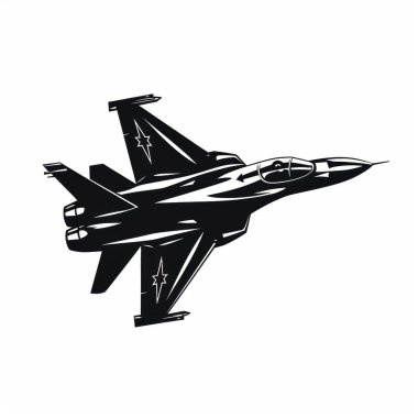 A sleek black silhouette of a modern jet fighter in mid-flight, showcasing its aerodynamic design and impressive features. clipart