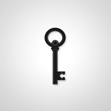 A sleek, black vintage-style key on a neutral background, symbolizing security and access. clipart