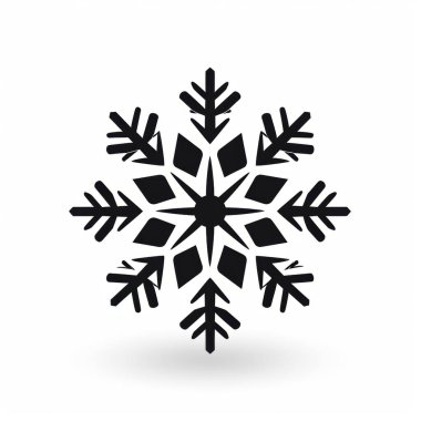 A striking black snowflake silhouette featuring intricate geometric patterns against a clean white background. clipart