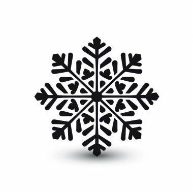 Stylized black snowflake design on a clean white background, symbolizing winter and the beauty of nature.