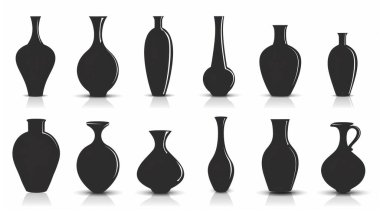 A collection of elegant black vases in various shapes, showcasing modern design elements and stylish silhouettes.