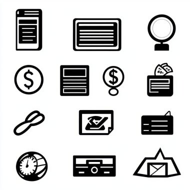 A collection of various financial and digital payment icons in a simple, modern design.