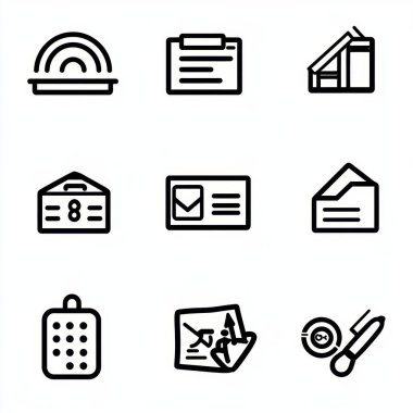 A collection of minimalist line icons representing various document-related concepts.