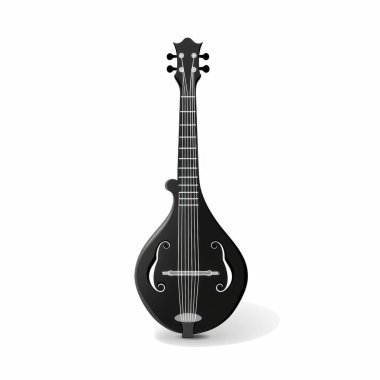 Zarif tasarım elementleri olan parlak siyah bir mandolin, ustalığını sergiliyor..