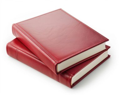 Two elegant red leather-bound books stacked on a white surface. clipart