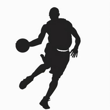 Hareketli bir erkek basketbolcunun dinamik silueti, atletizm ve çeviklik sergiliyor..