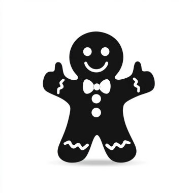 Playful black silhouette of a gingerbread man with a bowtie, perfect for holiday themes. clipart