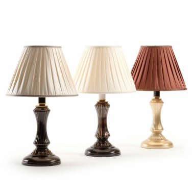 Elegant table lamps in three colors: black, white, and brown, adding charm to any decor. clipart