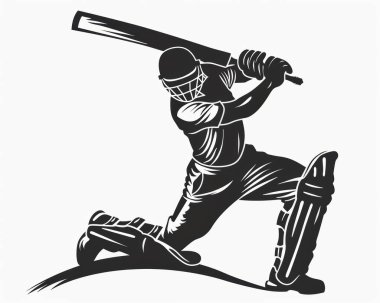 Silhouette of a male cricket player in action, poised to strike with a bat, showcasing athleticism and focus. clipart