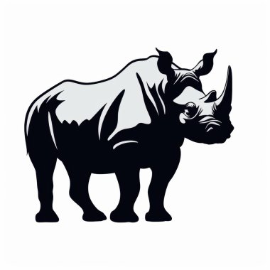 Stylized illustration of a black rhinoceros with bold features and contrasting colors. clipart