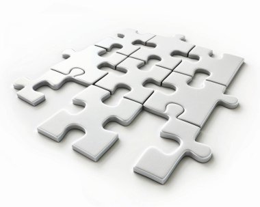 A close-up view of white puzzle pieces scattered on a light surface. clipart